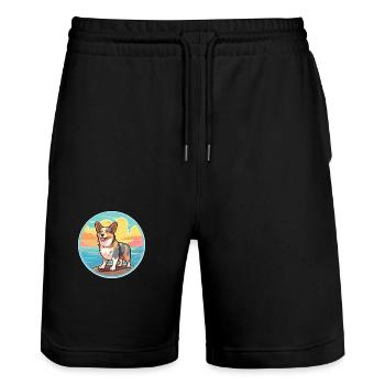 Cardigan Welsh Corgi Dog Breed Cartoon Kawaii Dog - Stanley/Stella Trainer Unisex Organic Jogging Shorts - black - Front - Nik (191cm) & Marisol (170cm)