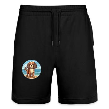 Cavalier Dog Breed Cartoon Kawaii Clipart Dog Pet - Stanley/Stella Trainer Unisex Organic Jogging Shorts - black - Front - Nik (191cm) & Marisol (170cm)