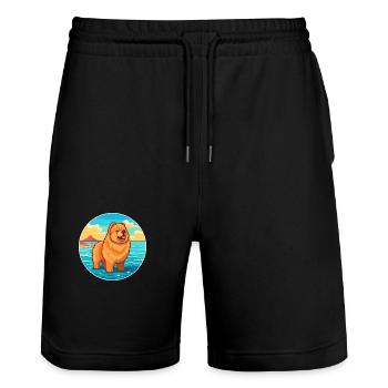Chow Chow Hund Rasse Cartoon Kawaii Clipart Hund Haustier - Stanley/Stella Unisex Bio Joggingshorts Trainer  - Schwarz - Vorne - Nik (191cm) & Marisol (170cm)