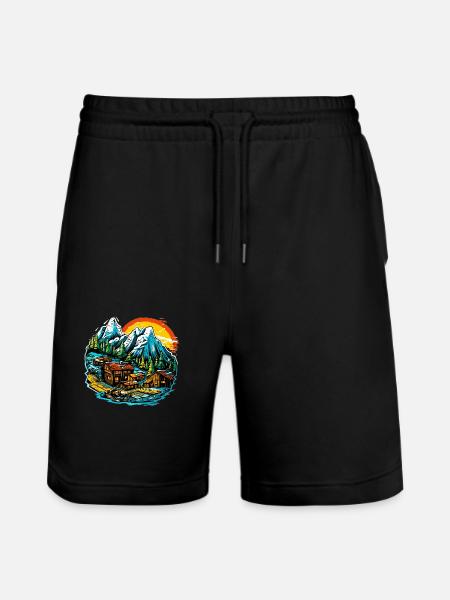 Landschaft - Illustration - Stanley/Stella Unisex Bio Joggingshorts Trainer - Schwarz