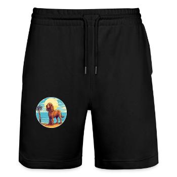 Englischer Cocker Spaniel Hund Rasse Cartoon Kawaii - Stanley/Stella Unisex Bio Joggingshorts Trainer  - Schwarz - Vorne - Nik (191cm) & Marisol (170cm)