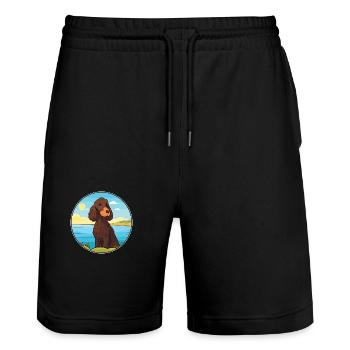 Irischer Wasserspaniel Hund Rasse Cartoon Kawaii Hund - Stanley/Stella Unisex Bio Joggingshorts Trainer  - Schwarz - Vorne - Nik (191cm) & Marisol (170cm)