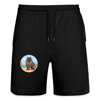 Keeshond Hund Rasse Cartoon Kawaii Clipart Hund Haustier - Stanley/Stella Unisex Bio Joggingshorts Trainer  - Schwarz - Vorne - Nik (191cm) & Marisol (170cm)