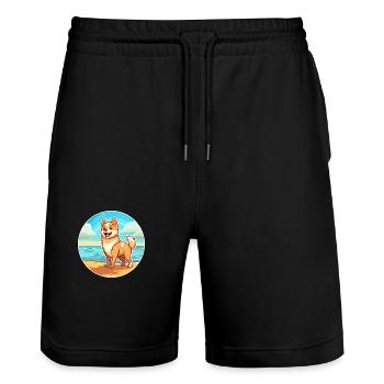 Kishu Ken Hund Rasse Cartoon Kawaii Clipart Hund Haustier - Stanley/Stella Unisex Bio Joggingshorts Trainer  - Schwarz - Vorne - Nik (191cm) & Marisol (170cm)