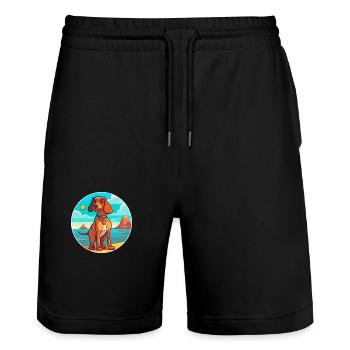 Magyar Agar Dog Breed Cartoon Kawaii Clipart Dog - Stanley/Stella Trainer Unisex Organic Jogging Shorts - black - Front - Nik (191cm) & Marisol (170cm)