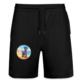 Mittelschnauzer Hund Rasse Cartoon Kawaii Clipart - Stanley/Stella Unisex Bio Joggingshorts Trainer  - Schwarz - Vorne - Nik (191cm) & Marisol (170cm)