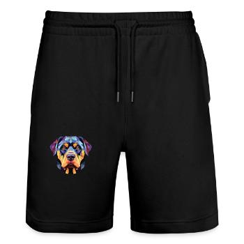 Rottweiler, Hund, Buntes, Aquarell, Tier, Cartoon - Stanley/Stella Unisex Bio Joggingshorts Trainer  - Schwarz - Vorne - Nik (191cm) & Marisol (170cm)