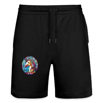 Unicorn Colorful Watercolor Animal Illustration - Stanley/Stella Trainer Unisex Organic Jogging Shorts - black - Front - Nik (191cm) & Marisol (170cm)