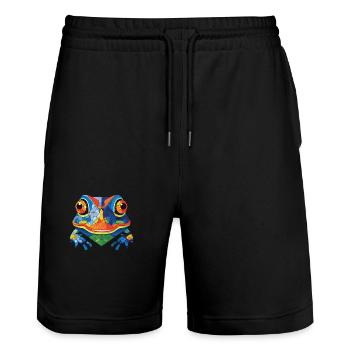 Bunte Aquarell-Tierhaustierillustration des Frosches - Stanley/Stella Unisex Bio Joggingshorts Trainer  - Schwarz - Vorne - Nik (191cm) & Marisol (170cm)