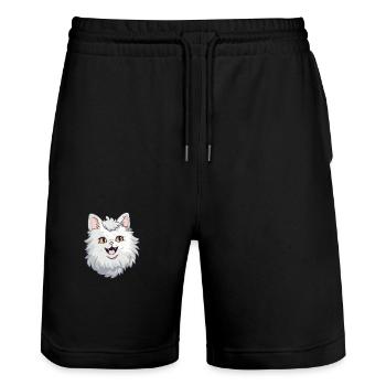 Laperm Katze Karikatur Aquarell Illustration - Stanley/Stella Unisex Bio Joggingshorts Trainer  - Schwarz - Vorne - Nik (191cm) & Marisol (170cm)