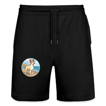 Portugais Podengo Pequeno Chien Race Dessin Animé Pet - Short de jogging bio TRAINER Stanley/Stella unisexe - noir - Devant - Nik (191cm) & Marisol (170cm)