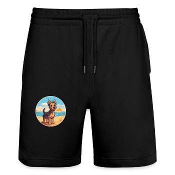 Ormskirk Terrier Hund Rasse Cartoon Kawaii Clipart - Stanley/Stella Unisex Bio Joggingshorts Trainer  - Schwarz - Vorne - Nik (191cm) & Marisol (170cm)