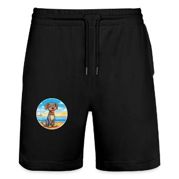 Porcelaine Dog Breed Cartoon Kawaii Clipart Dog - Stanley/Stella Trainer Unisex Organic Jogging Shorts - black - Front - Nik (191cm) & Marisol (170cm)
