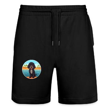 Portugiesischer Wasserhund Rasse Cartoon Kawaii Clipart - Stanley/Stella Unisex Bio Joggingshorts Trainer  - Schwarz - Vorne - Nik (191cm) & Marisol (170cm)