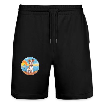 Russell Terrier Hund Rasse Cartoon Kawaii Clipart - Stanley/Stella Unisex Bio Joggingshorts Trainer  - Schwarz - Vorne - Nik (191cm) & Marisol (170cm)
