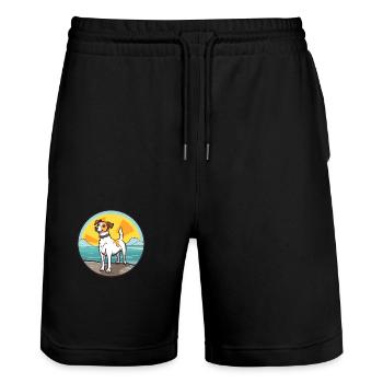 Tenterfield Terrier Hund Rasse Cartoon Kawaii Hund - Stanley/Stella Unisex Bio Joggingshorts Trainer  - Schwarz - Vorne - Nik (191cm) & Marisol (170cm)