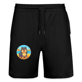 Chien de Laponie suédois race Cartoon Kawaii Clipart - Short de jogging bio TRAINER Stanley/Stella unisexe - noir - Devant - Nik (191cm) & Marisol (170cm)