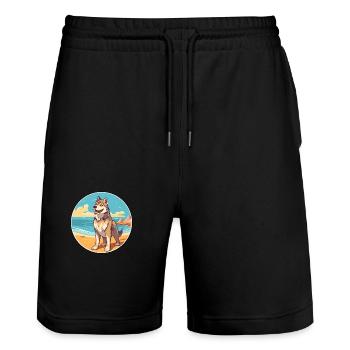 Saarloos Wolfhund Hund Rasse Cartoon Kawaii Clipart - Stanley/Stella Unisex Bio Joggingshorts Trainer  - Schwarz - Vorne - Nik (191cm) & Marisol (170cm)