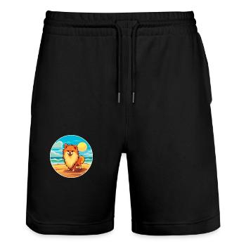 Spitz chien race dessin animé Kawaii Clipart aquarelle - Short de jogging bio TRAINER Stanley/Stella unisexe - noir - Devant - Nik (191cm) & Marisol (170cm)