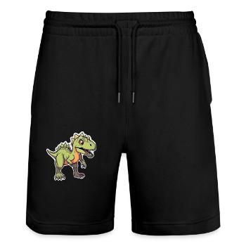 Cartoon Dinosaur - Stanley/Stella Trainer Unisex Organic Jogging Shorts - black - Front - Nik (191cm) & Marisol (170cm)