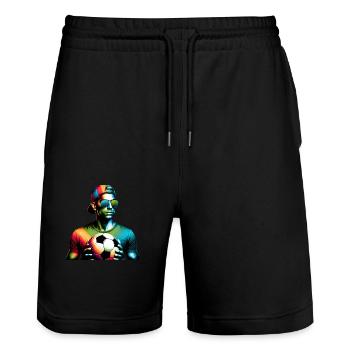 Un gars de football cool prêt pour le jour du match - Short de jogging bio TRAINER Stanley/Stella unisexe - noir - Devant - Nik (191cm) & Marisol (170cm)