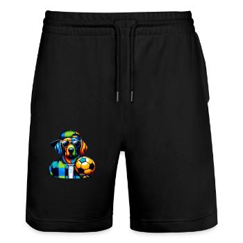Chien de football prêt pour le jour du match ! - L’art du football - Short de jogging bio TRAINER Stanley/Stella unisexe - noir - Devant - Nik (191cm) & Marisol (170cm)