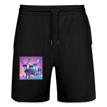 Katze mit Sonnenbrille auf Santas Schlitten - Stanley/Stella Unisex Bio Joggingshorts Trainer  - Schwarz - Vorne - Nik (191cm) & Marisol (170cm)