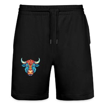 Bull Colorful Watercolor Cartoon Kawaii Animal - Stanley/Stella Trainer Unisex Organic Jogging Shorts - black - Front - Nik (191cm) & Marisol (170cm)