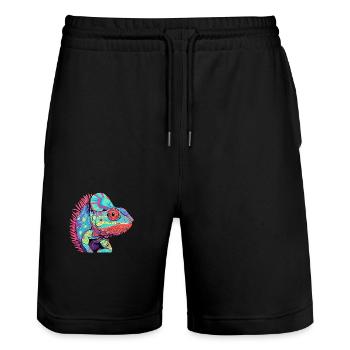 Chamäleon Bunte Aquarell-Karikatur Kawaii Anima - Stanley/Stella Unisex Bio Joggingshorts Trainer  - Schwarz - Vorne - Nik (191cm) & Marisol (170cm)