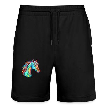 Pferd buntes Aquarell Karikatur Kawaii Tier - Stanley/Stella Unisex Bio Joggingshorts Trainer  - Schwarz - Vorne - Nik (191cm) & Marisol (170cm)