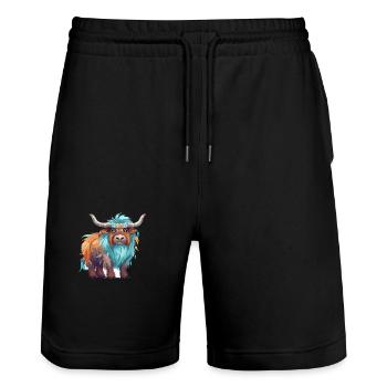 Yak Aquarelle Colorée Dessin Animé Kawaii Animal - Short de jogging bio TRAINER Stanley/Stella unisexe - noir - Devant - Nik (191cm) & Marisol (170cm)