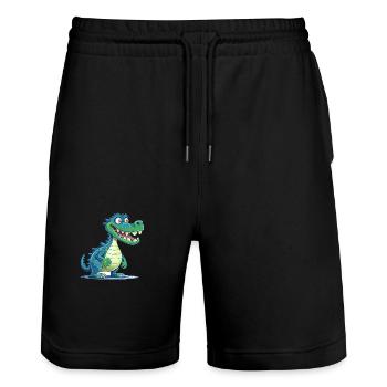Crocodile Aquarelle Colorée Dessin Animé Kawaii Anima - Short de jogging bio TRAINER Stanley/Stella unisexe - noir - Devant - Nik (191cm) & Marisol (170cm)