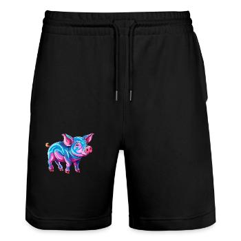 Pig Colorful Watercolor Cartoon Kawaii Animal - Stanley/Stella Trainer Unisex Organic Jogging Shorts - black - Front - Nik (191cm) & Marisol (170cm)