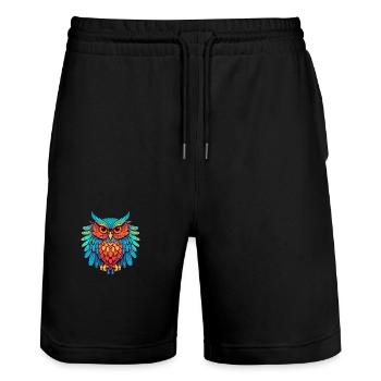 Owl Colorful Watercolor Cartoon Kawaii Animal - Stanley/Stella Trainer Unisex Organic Jogging Shorts - black - Front - Nik (191cm) & Marisol (170cm)
