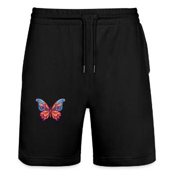 Papillon Aquarelle Colorée Dessin Animé Kawaii Anima - Short de jogging bio TRAINER Stanley/Stella unisexe - noir - Devant - Nik (191cm) & Marisol (170cm)