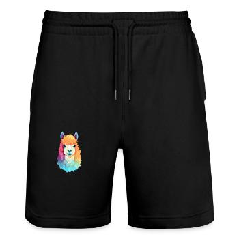 Alpaga Aquarelle Colorée Dessin Animé Kawaii Animal - Short de jogging bio TRAINER Stanley/Stella unisexe - noir - Devant - Nik (191cm) & Marisol (170cm)