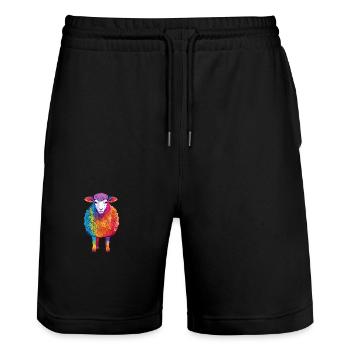 Schaf Buntes Aquarell Cartoon Kawaii Tier - Stanley/Stella Unisex Bio Joggingshorts Trainer  - Schwarz - Vorne - Nik (191cm) & Marisol (170cm)