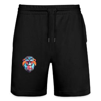 Pavian buntes Aquarell Cartoon Kawaii Tier - Stanley/Stella Unisex Bio Joggingshorts Trainer  - Schwarz - Vorne - Nik (191cm) & Marisol (170cm)