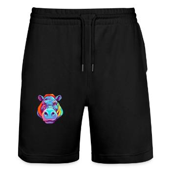 Nilpferd bunte Aquarell-Karikatur Kawaii-Tier - Stanley/Stella Unisex Bio Joggingshorts Trainer  - Schwarz - Vorne - Nik (191cm) & Marisol (170cm)