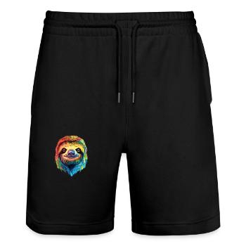 Faultier buntes Aquarell Cartoon Kawaii Tier - Stanley/Stella Unisex Bio Joggingshorts Trainer  - Schwarz - Vorne - Nik (191cm) & Marisol (170cm)