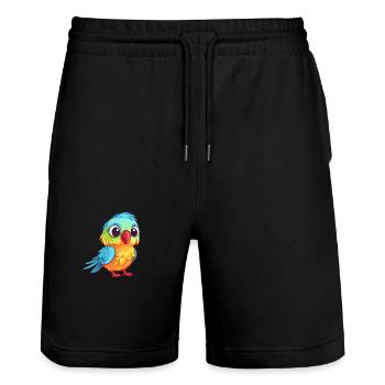 Perroquet mignon dessin animé kawaii aquarelle animal animal de compagnie - Short de jogging bio TRAINER Stanley/Stella unisexe - noir - Devant - Nik (191cm) & Marisol (170cm)
