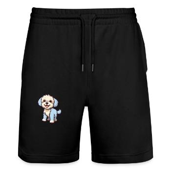 Chien Mignon Dessin Animé Kawaii Aquarelle Animal De Compagnie - Short de jogging bio TRAINER Stanley/Stella unisexe - noir - Devant - Nik (191cm) & Marisol (170cm)