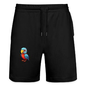 Perroquet mignon dessin animé kawaii aquarelle animal animal de compagnie - Short de jogging bio TRAINER Stanley/Stella unisexe - noir - Devant - Nik (191cm) & Marisol (170cm)