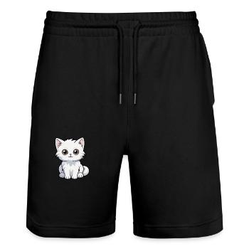 Katze niedliche Karikatur Kawaii Aquarell Tier Haustier - Stanley/Stella Unisex Bio Joggingshorts Trainer  - Schwarz - Vorne - Nik (191cm) & Marisol (170cm)