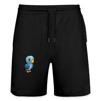Perroquet mignon dessin animé kawaii aquarelle animal animal de compagnie - Short de jogging bio TRAINER Stanley/Stella unisexe - noir - Devant - Nik (191cm) & Marisol (170cm)