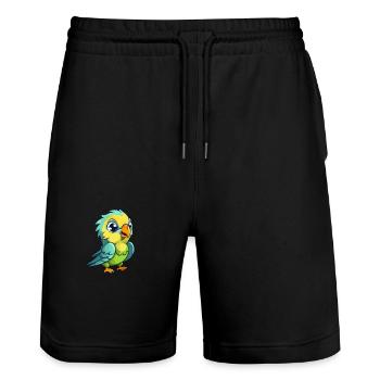 Perroquet mignon dessin animé kawaii aquarelle animal animal de compagnie - Short de jogging bio TRAINER Stanley/Stella unisexe - noir - Devant - Nik (191cm) & Marisol (170cm)