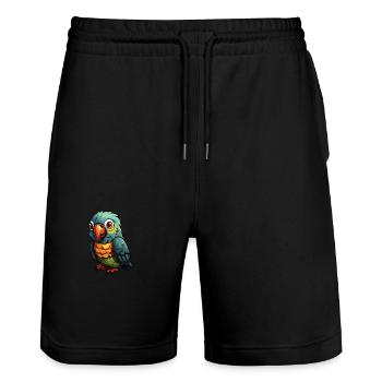 Perroquet mignon dessin animé kawaii aquarelle animal animal de compagnie - Short de jogging bio TRAINER Stanley/Stella unisexe - noir - Devant - Nik (191cm) & Marisol (170cm)