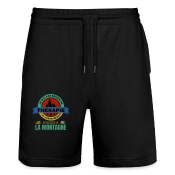 Rando MONTAGNE Therapie - Short de jogging bio TRAINER Stanley/Stella unisexe - noir - Devant - Nik (191cm) & Marisol (170cm)