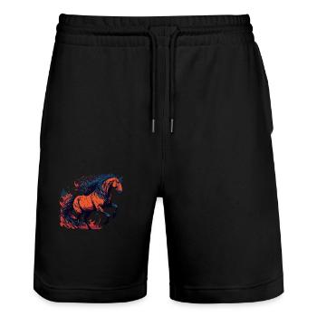 Cheval dans le style de l’anime menga - Short de jogging bio TRAINER Stanley/Stella unisexe - noir - Devant - Nik (191cm) & Marisol (170cm)