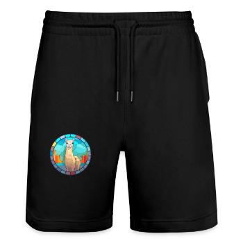Alpaga vitrail coloré dessin animé Kawaii Anima - Short de jogging bio TRAINER Stanley/Stella unisexe - noir - Devant - Nik (191cm) & Marisol (170cm)